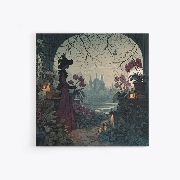 The Witch Queen Greenhouse - Environmental Panorama, Spooky Wall Decor, Square Wall Art, Framed Canvas Print, Halloween Home Decor