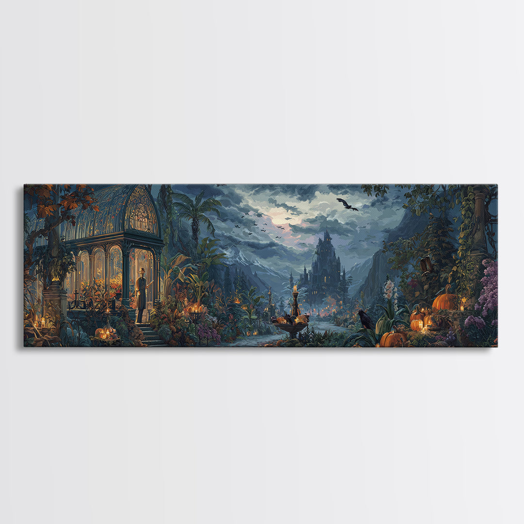 The Witch Queen Greenhouse - Environmental Panorama, Dark Fantasy Wall Art, Extra Wide Wall Art, Canvas Print, Halloween Home Decor