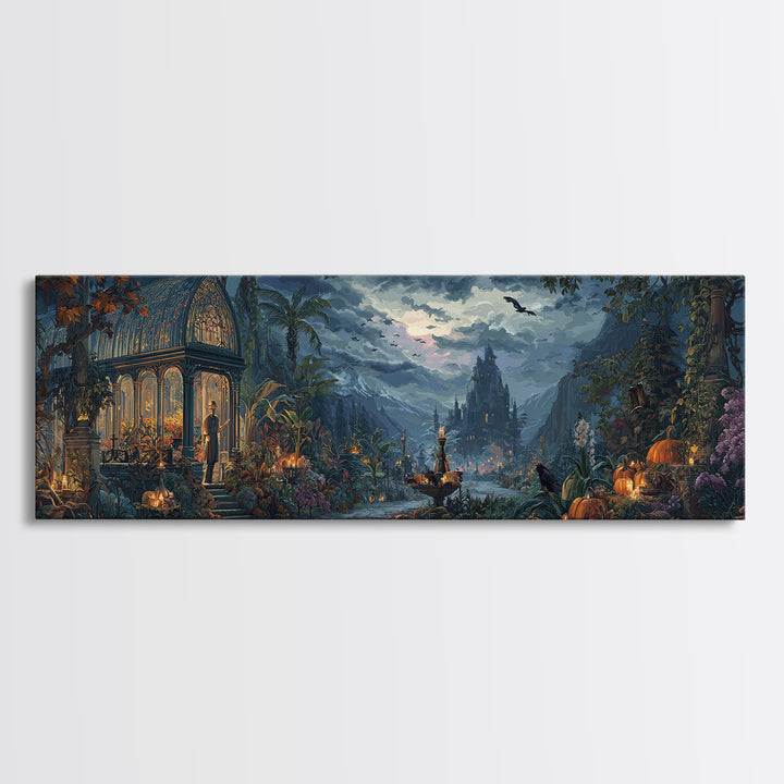 The Witch Queen Greenhouse - Environmental Panorama, Dark Fantasy Wall Art, Extra Wide Wall Art, Canvas Print, Halloween Home Decor