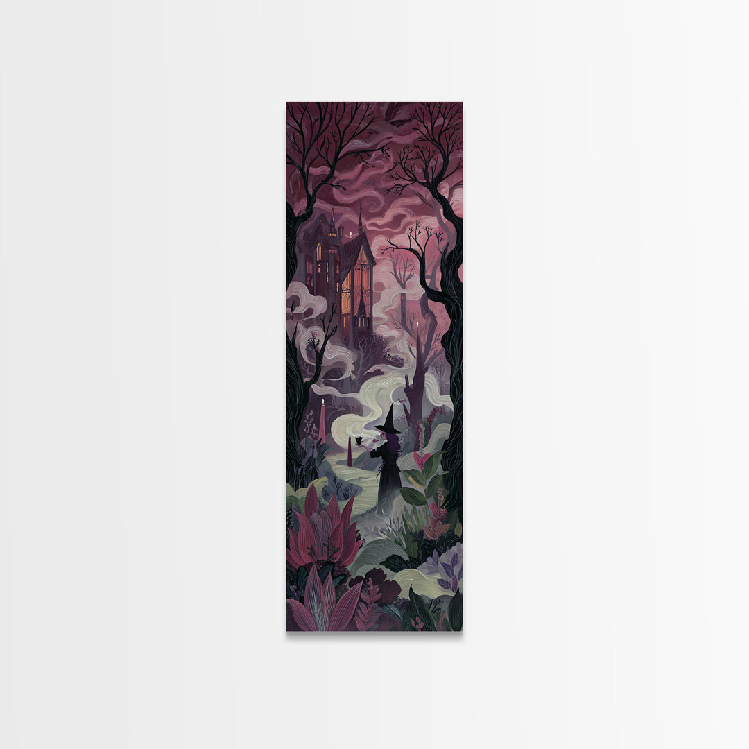 The Witch Queen Greenhouse - Environmental Panorama, Occult Wall Decor, Tall Narrow Wall Art, Canvas Print, Halloween Home Decor