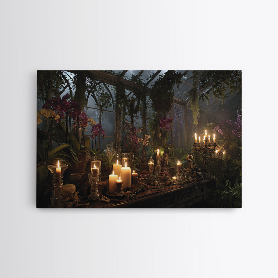 The Witch Queen Greenhouse - Occult Still Life, Dark Fantasy Wall Art, Landscape Wall Art, Canvas Print, Halloween Home Decor