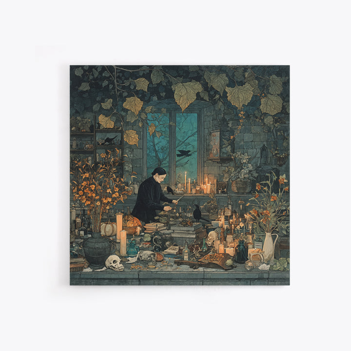The Witch Queen Greenhouse - Occult Still Life, Gothic Home Decor, Square Wall Art, Canvas Print, Halloween Home Decor, Gothic Wall Art