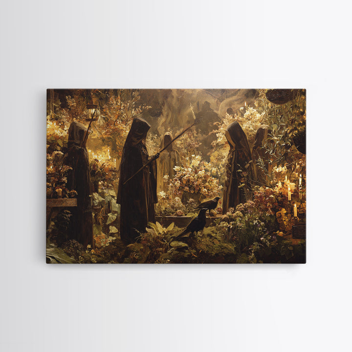 The Witch Queen Greenhouse - Procession Scene, Spooky Wall Decor, Landscape Wall Art, Framed Canvas Print, Halloween Home Decor