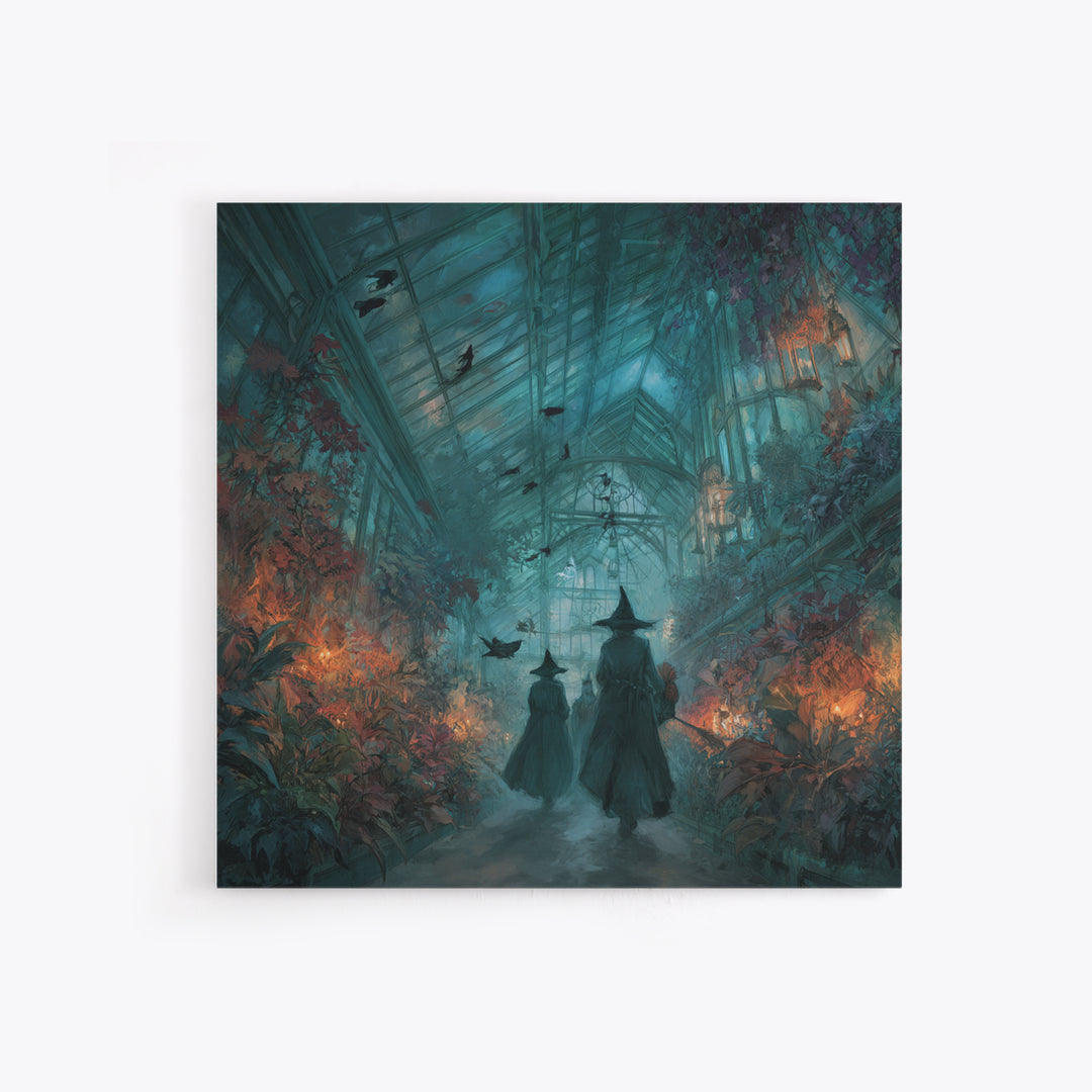 The Witch Queen Greenhouse - Procession Scene, Dark Fantasy Wall Art, Square Wall Art, Canvas Print, Halloween Home Decor, Gothic Wall Art