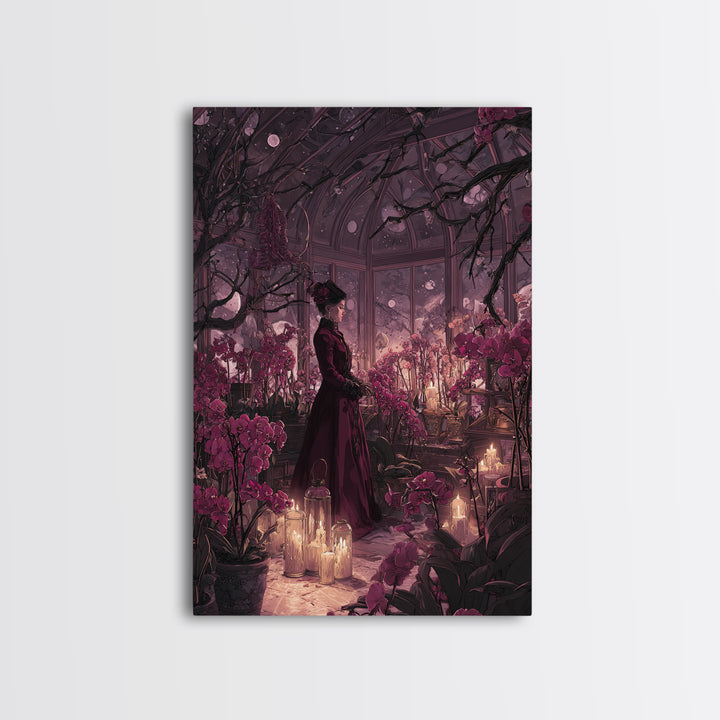 The Witch Queen Greenhouse - Surreal Celestial Vision, Gothic Home Decor, Vertical Wall Art, Canvas Print, Halloween Home Decor
