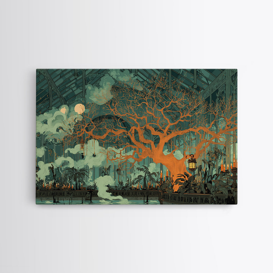 The Witch Queen Greenhouse - Surreal Celestial Vision, Dark Fantasy Wall Art, Landscape Wall Art, Canvas Print, Halloween Home Decor