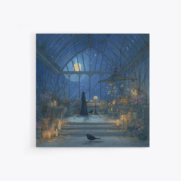 The Witch Queen Greenhouse - Surreal Celestial Vision, Spooky Wall Decor, Square Wall Art, Framed Canvas Print, Halloween Home Decor