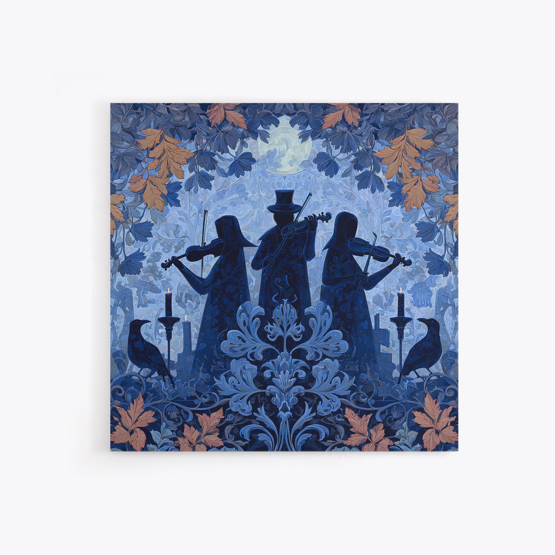 The Ghostly Violin Procession - Icon Portrait, Spooky Wall Decor, Square Wall Art, Framed Canvas Print, Halloween Home Decor