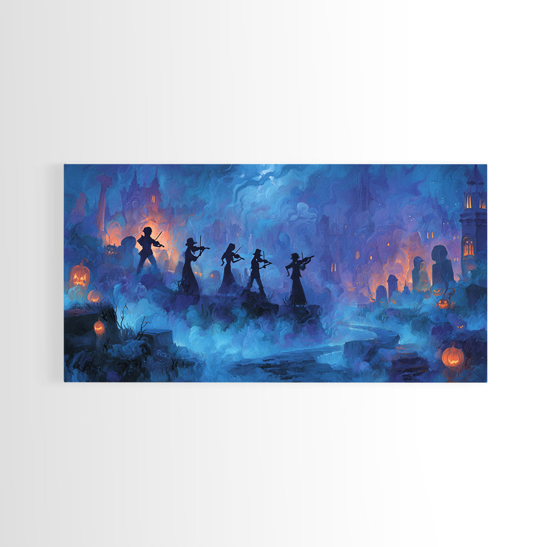 The Ghostly Violin Procession - Environmental Panorama, Occult Wall Decor, Wide Panoramic Art, Canvas Print, Halloween Home Decor
