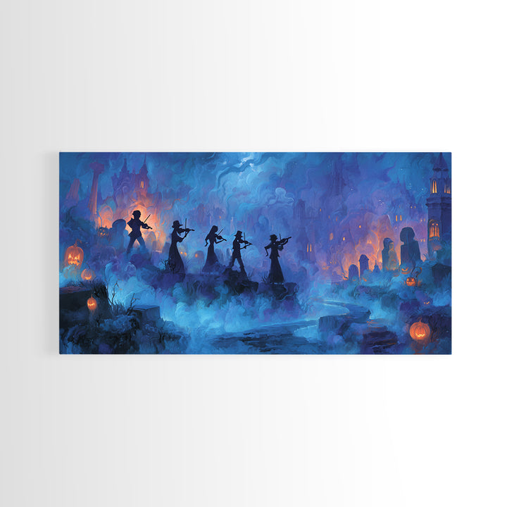 The Ghostly Violin Procession - Environmental Panorama, Occult Wall Decor, Wide Panoramic Art, Canvas Print, Halloween Home Decor
