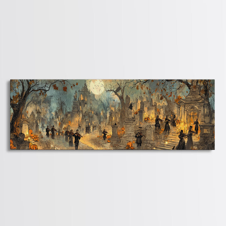 The Ghostly Violin Procession - Environmental Panorama, Occult Wall Decor, Extra Wide Wall Art, Canvas Print, Halloween Home Decor