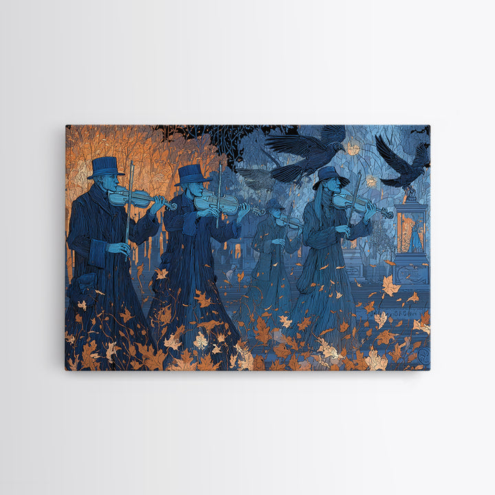 The Ghostly Violin Procession - Procession Scene, Halloween Wall Art, Landscape Wall Art, Framed Canvas Print, Halloween Home Decor