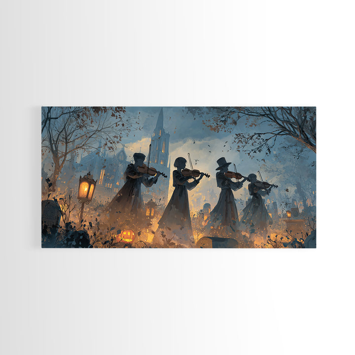 The Ghostly Violin Procession - Procession Scene, Occult Wall Decor, Wide Panoramic Art, Canvas Print, Halloween Home Decor, Gothic Wall Art