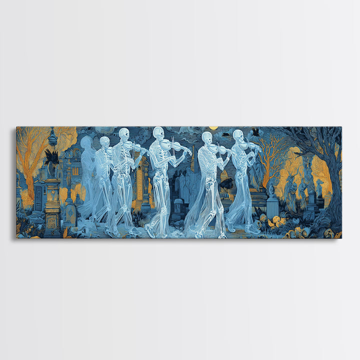 The Ghostly Violin Procession - Surreal Celestial Vision, Spooky Wall Decor, Extra Wide Wall Art, Framed Canvas Print, Halloween Home Decor