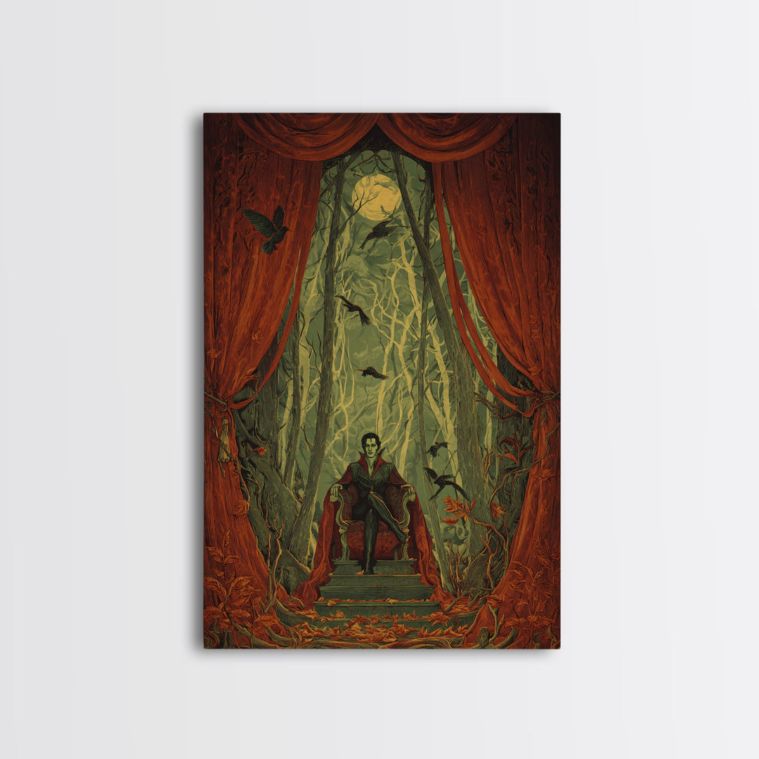The Velvet Vampire Conservatory - Icon Portrait, Macabre Halloween Art, Vertical Wall Art, Framed Canvas Print, Halloween Home Decor