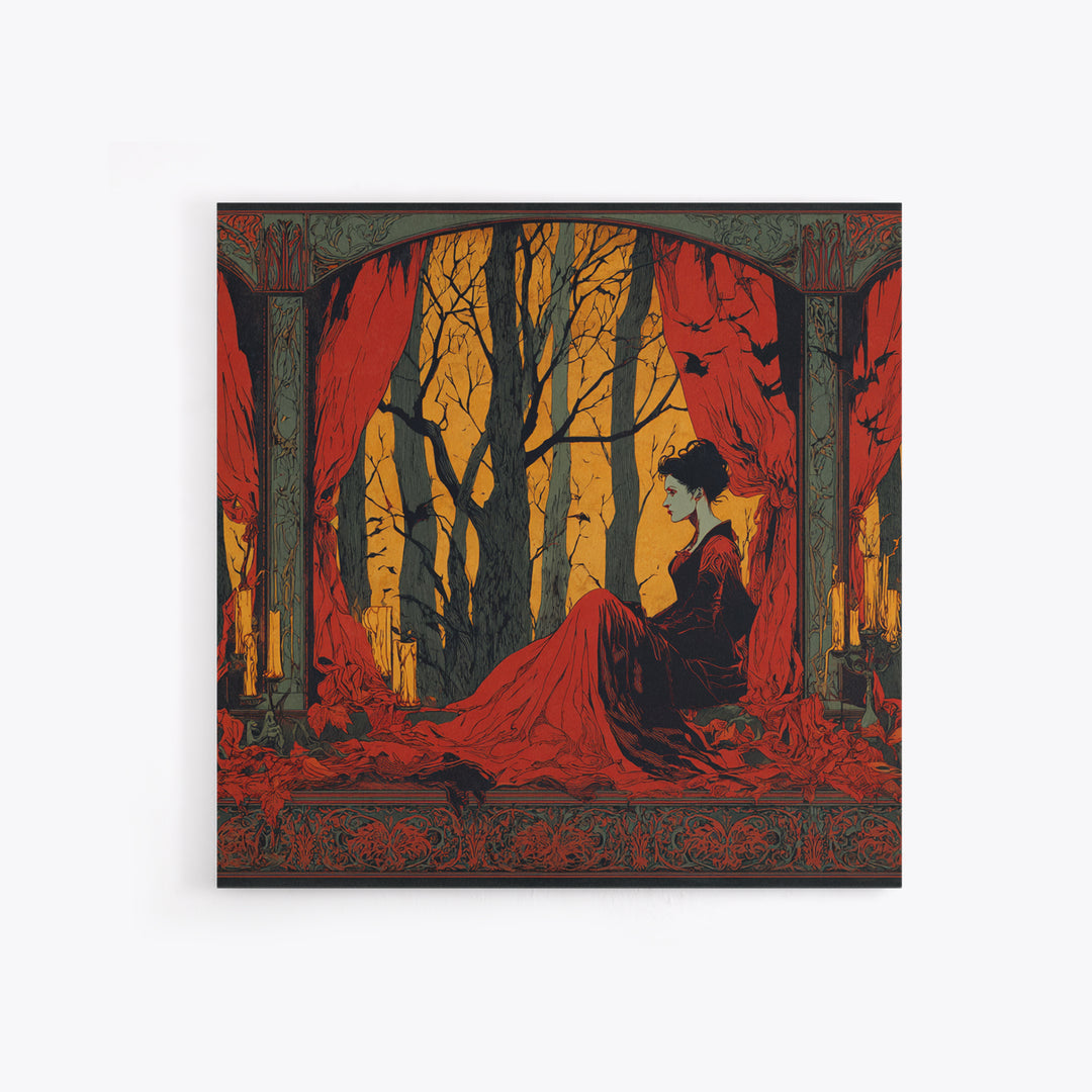 The Velvet Vampire Conservatory - Icon Portrait, Dark Fantasy Wall Art, Square Wall Art, Canvas Print, Halloween Home Decor, Gothic Wall Art