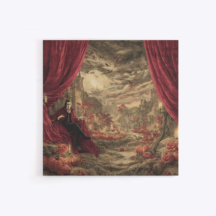 The Velvet Vampire Conservatory - Environmental Panorama, Occult Wall Decor, Square Wall Art, Canvas Print, Halloween Home Decor