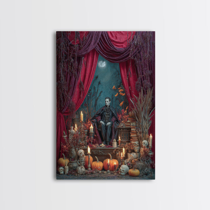 The Velvet Vampire Conservatory - Occult Still Life, Macabre Halloween Art, Vertical Wall Art, Framed Canvas Print, Halloween Home Decor