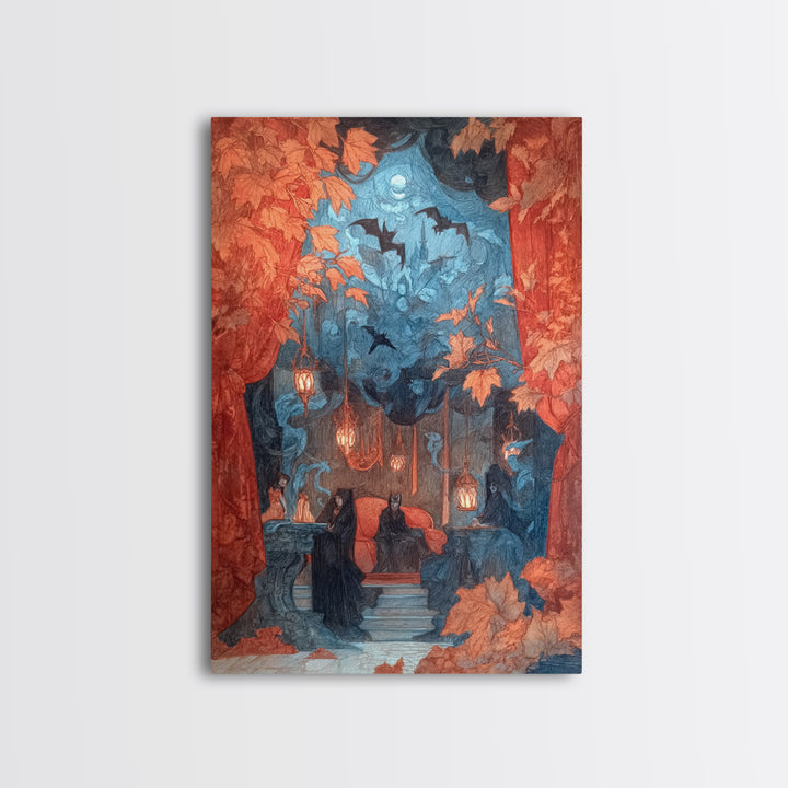 The Velvet Vampire Conservatory - Procession Scene, Occult Wall Decor, Vertical Wall Art, Canvas Print, Halloween Home Decor