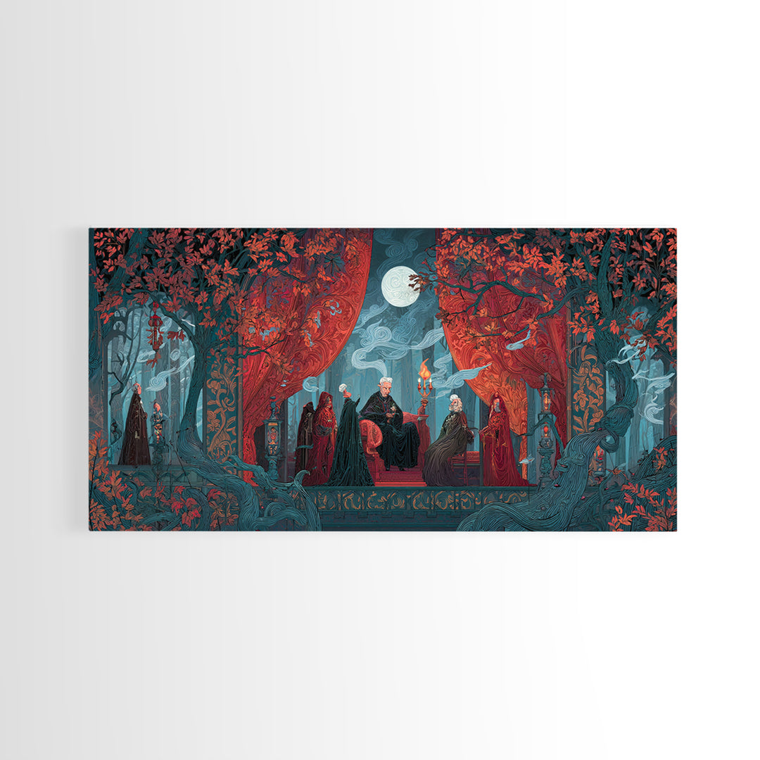 The Velvet Vampire Conservatory - Procession Scene, Gothic Home Decor, Wide Panoramic Art, Canvas Print, Halloween Home Decor