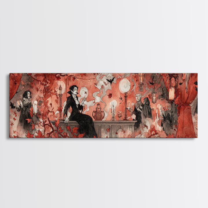 The Velvet Vampire Conservatory - Procession Scene, Gothic Home Decor, Extra Wide Wall Art, Canvas Print, Halloween Home Decor