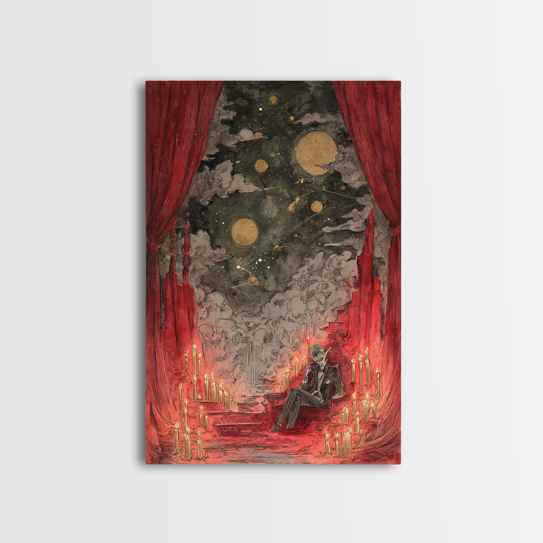 The Velvet Vampire Conservatory - Surreal Celestial Vision, Dark Fantasy Wall Art, Vertical Wall Art, Canvas Print, Halloween Home Decor