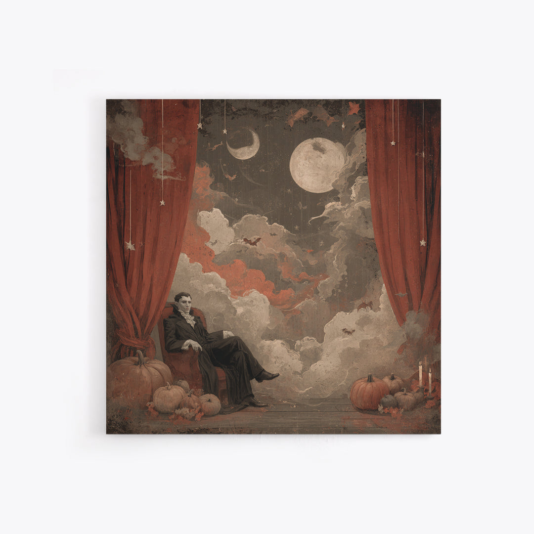 The Velvet Vampire Conservatory - Surreal Celestial Vision, Macabre Halloween Art, Square Wall Art, Framed Canvas Print, Gothic Wall Art
