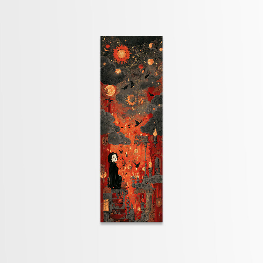 The Velvet Vampire Conservatory - Surreal Celestial Vision, Spooky Wall Decor, Tall Narrow Wall Art, Framed Canvas Print, Gothic Wall Art