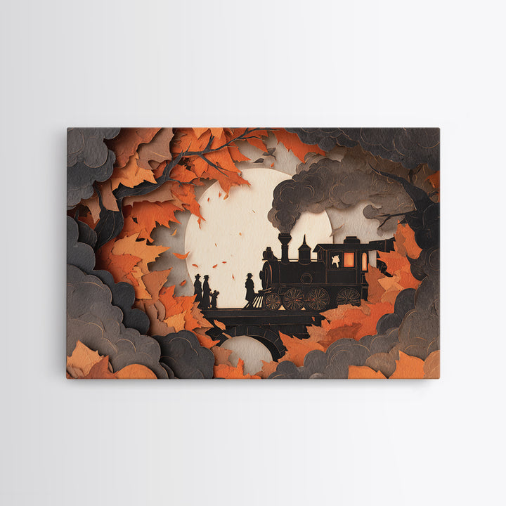 The Phantom Train Of October - Icon Portrait, Halloween Wall Art, Landscape Wall Art, Framed Canvas Print, Halloween Home Decor