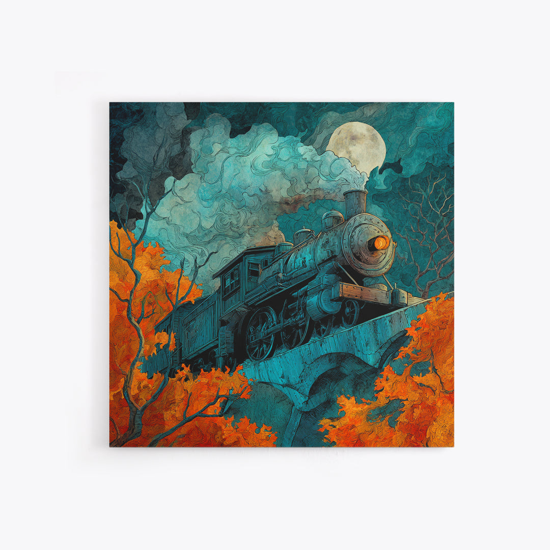 The Phantom Train Of October - Icon Portrait, Gothic Home Decor, Square Wall Art, Canvas Print, Halloween Home Decor, Gothic Wall Art