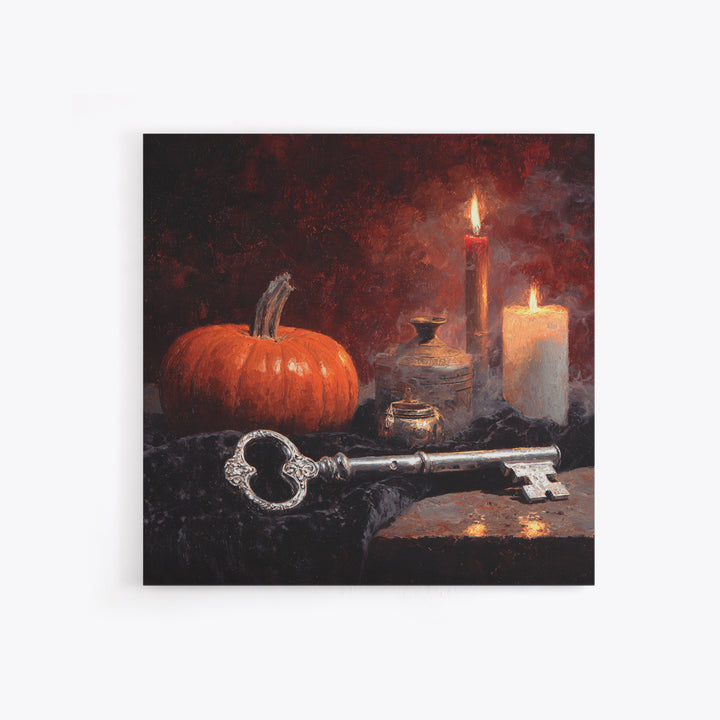 The Bone Key Still Life - Icon Portrait, Halloween Wall Art, Square Wall Art, Framed Canvas Print, Halloween Home Decor, Gothic Wall Art