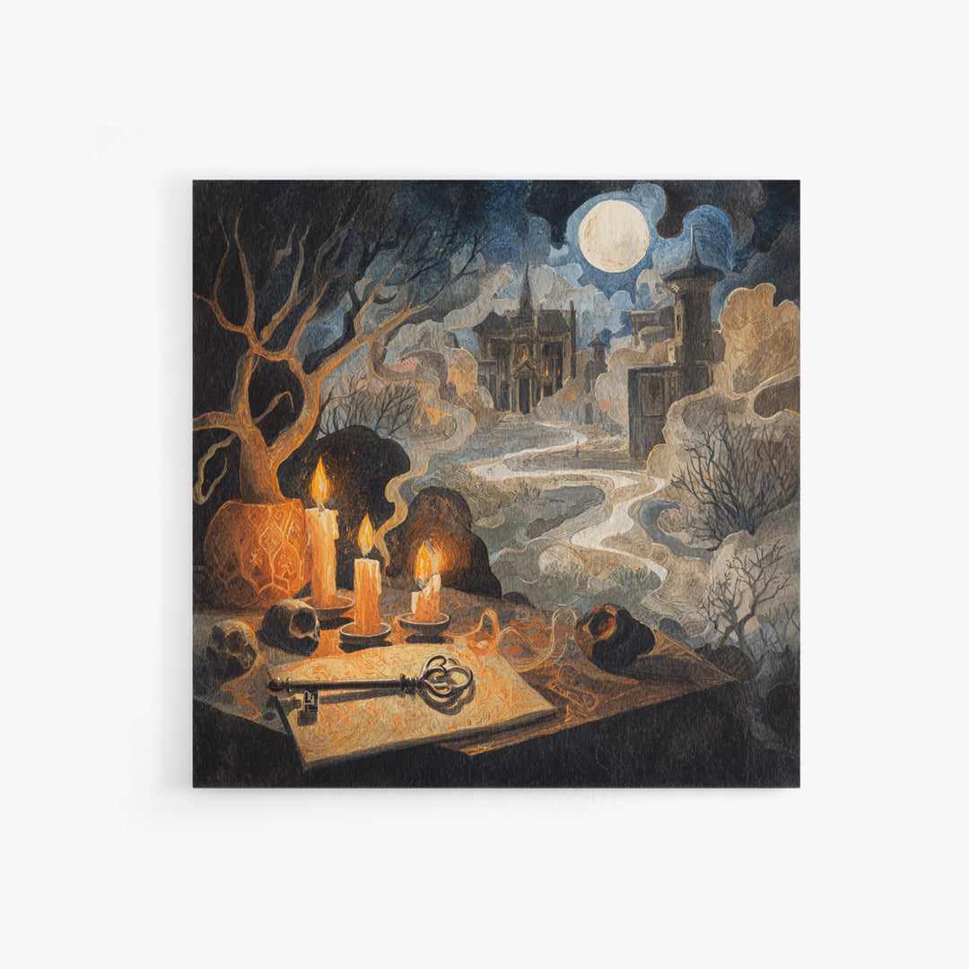 The Bone Key Still Life - Environmental Panorama, Gothic Home Decor, Square Wall Art, Canvas Print, Halloween Home Decor, Gothic Wall Art