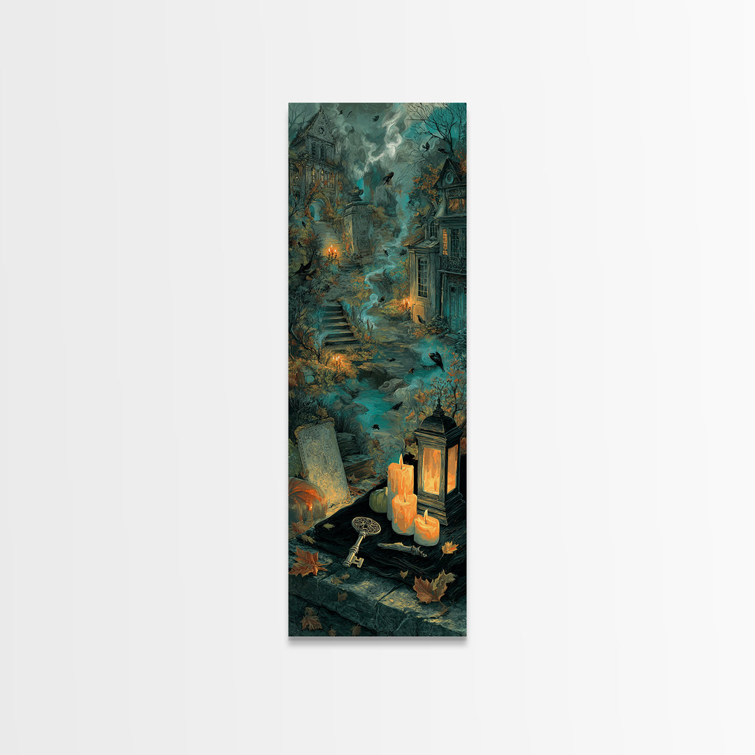 The Bone Key Still Life - Environmental Panorama, Spooky Wall Decor, Tall Narrow Wall Art, Framed Canvas Print, Halloween Home Decor