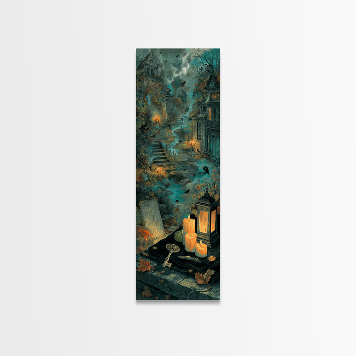 The Bone Key Still Life - Environmental Panorama, Spooky Wall Decor, Tall Narrow Wall Art, Framed Canvas Print, Halloween Home Decor