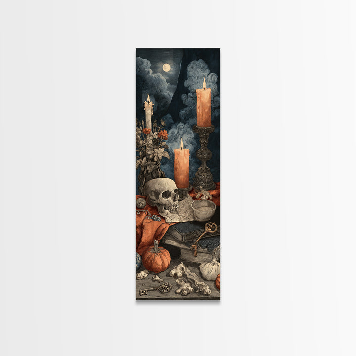 The Bone Key Still Life - Occult Still Life, Spooky Wall Decor, Tall Narrow Wall Art, Framed Canvas Print, Halloween Home Decor
