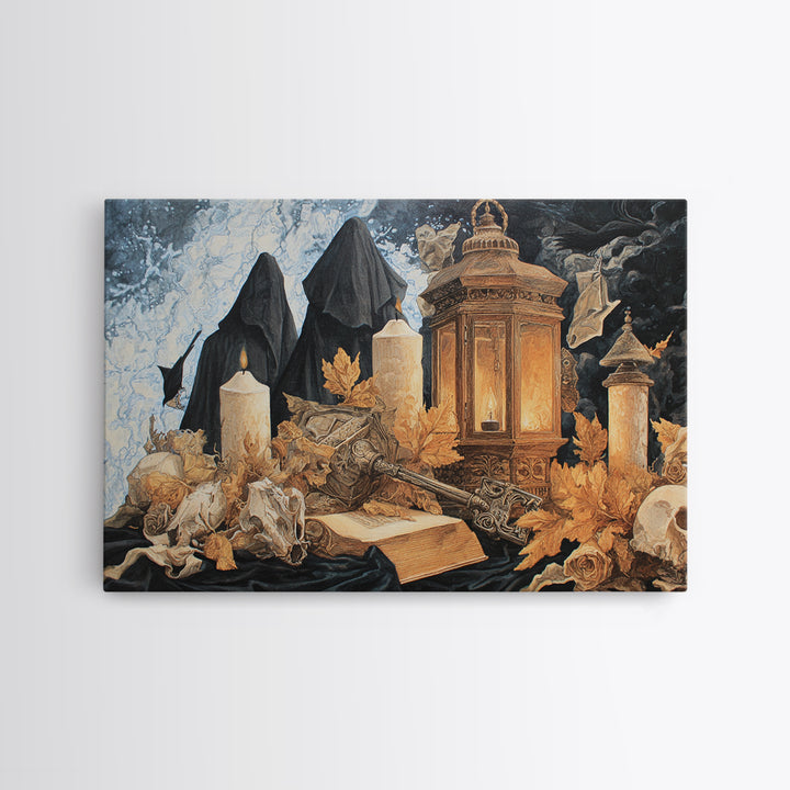 The Bone Key Still Life - Procession Scene, Spooky Wall Decor, Landscape Wall Art, Framed Canvas Print, Halloween Home Decor