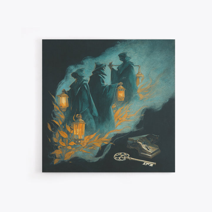 The Bone Key Still Life - Procession Scene, Halloween Wall Art, Square Wall Art, Framed Canvas Print, Halloween Home Decor, Gothic Wall Art