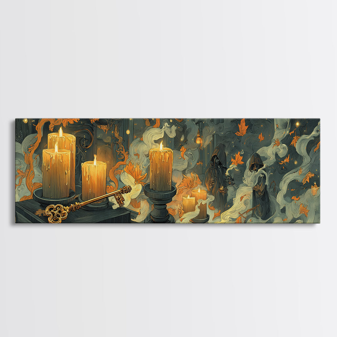 The Bone Key Still Life - Procession Scene, Spooky Wall Decor, Extra Wide Wall Art, Framed Canvas Print, Halloween Home Decor