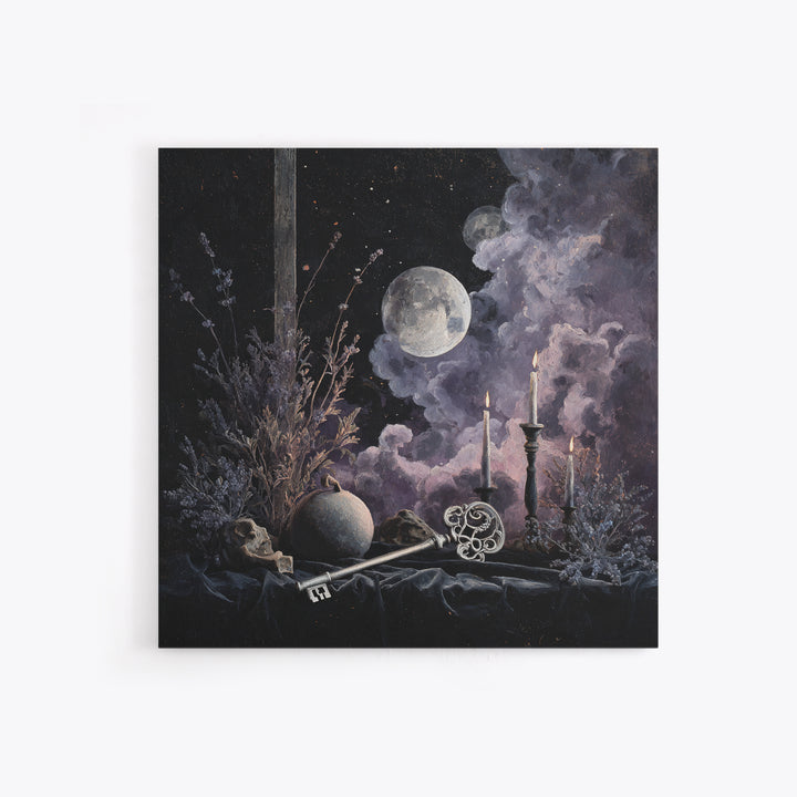The Bone Key Still Life - Surreal Celestial Vision, Occult Wall Decor, Square Wall Art, Canvas Print, Halloween Home Decor, Gothic Wall Art