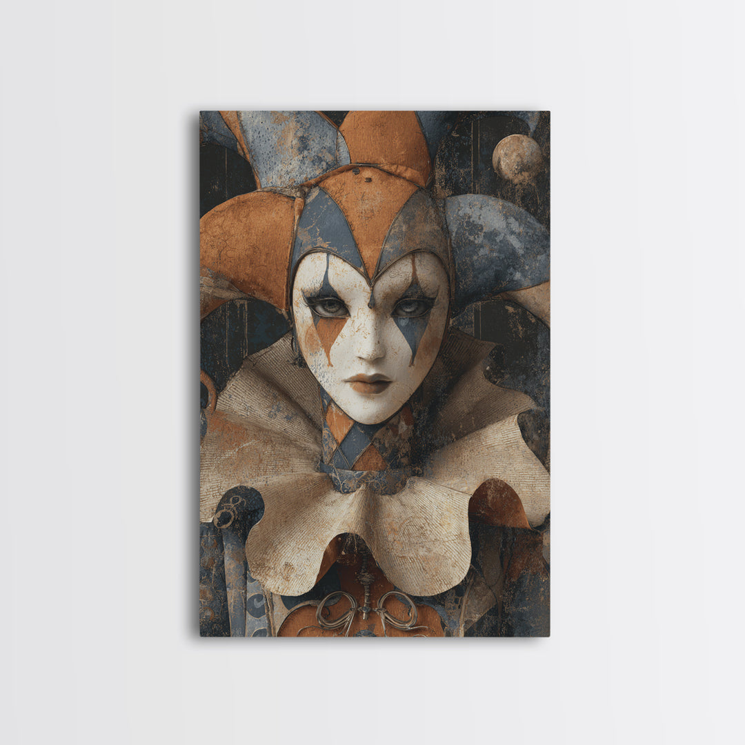 The Haunted Harlequin Doll - Icon Portrait, Dark Fantasy Wall Art, Vertical Wall Art, Canvas Print, Halloween Home Decor, Gothic Wall Art
