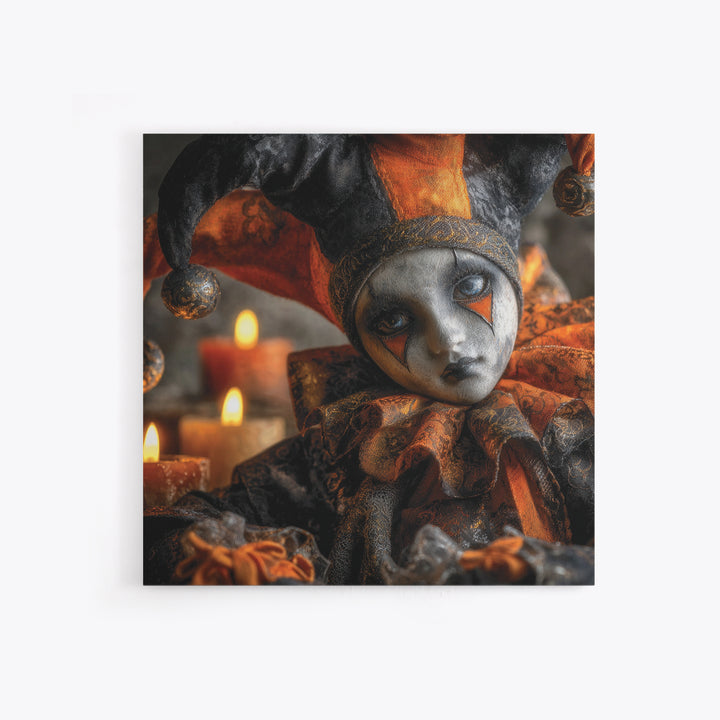 The Haunted Harlequin Doll - Icon Portrait, Gothic Home Decor, Square Wall Art, Canvas Print, Halloween Home Decor, Gothic Wall Art