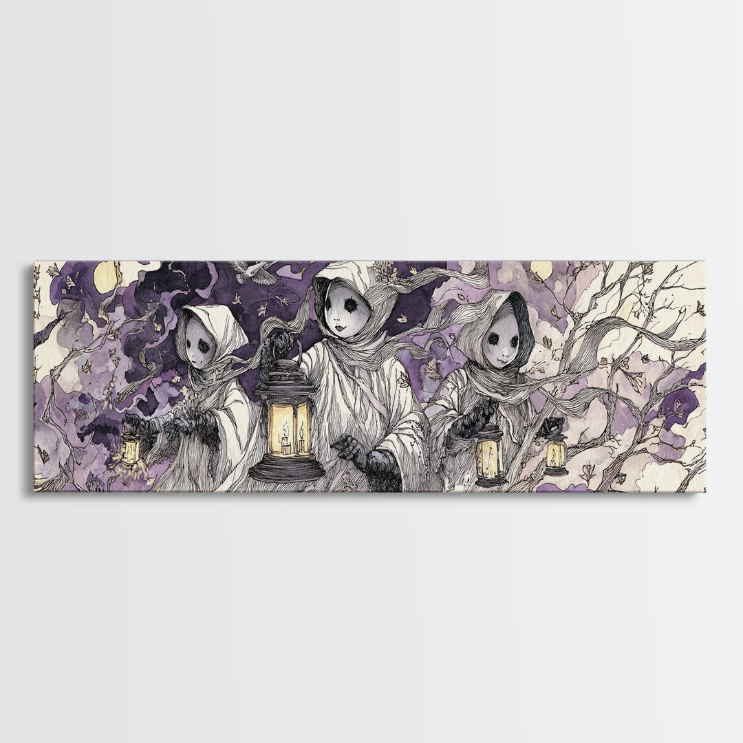 The Haunted Harlequin Doll - Procession Scene, Occult Wall Decor, Extra Wide Wall Art, Canvas Print, Halloween Home Decor, Gothic Wall Art