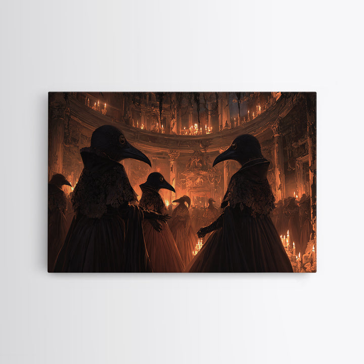 The Raven-Masked Ballroom - Icon Portrait, Macabre Halloween Art, Landscape Wall Art, Framed Canvas Print, Halloween Home Decor