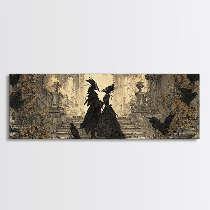 The Raven-Masked Ballroom - Icon Portrait, Gothic Home Decor, Extra Wide Wall Art, Canvas Print, Halloween Home Decor, Gothic Wall Art