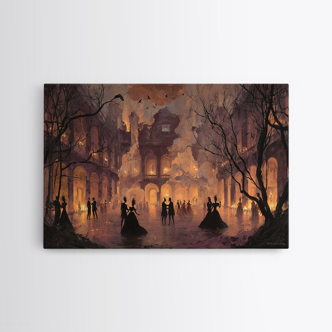 The Raven-Masked Ballroom - Environmental Panorama, Occult Wall Decor, Landscape Wall Art, Canvas Print, Halloween Home Decor