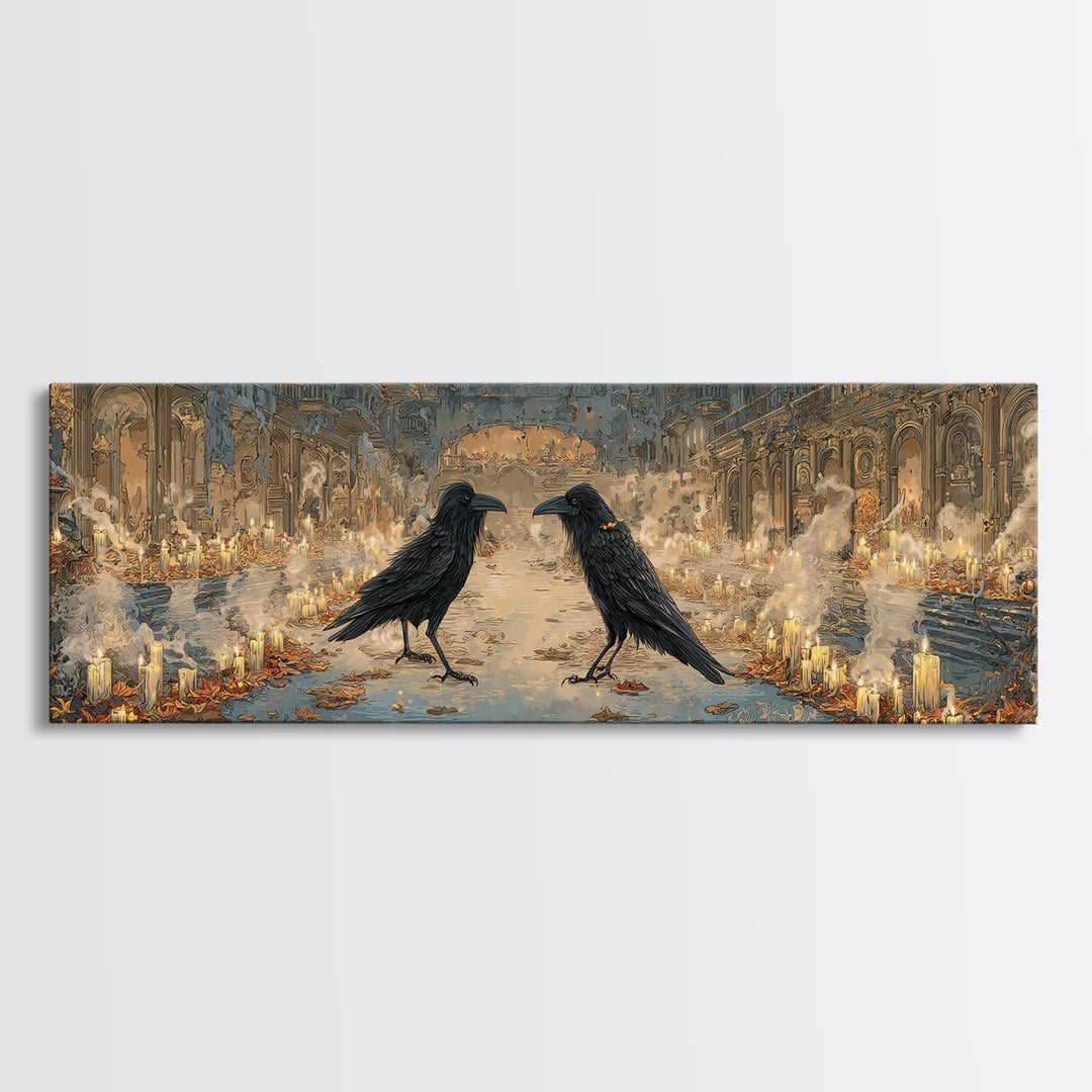 The Raven-Masked Ballroom - Environmental Panorama, Gothic Home Decor, Extra Wide Wall Art, Canvas Print, Halloween Home Decor