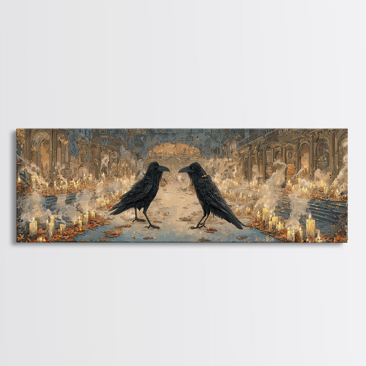 The Raven-Masked Ballroom - Environmental Panorama, Gothic Home Decor, Extra Wide Wall Art, Canvas Print, Halloween Home Decor