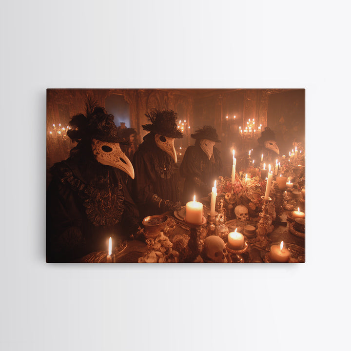 The Raven-Masked Ballroom - Occult Still Life, Macabre Halloween Art, Landscape Wall Art, Framed Canvas Print, Halloween Home Decor