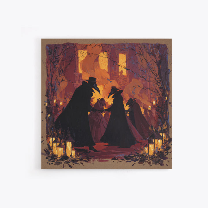 The Raven-Masked Ballroom - Procession Scene, Spooky Wall Decor, Square Wall Art, Framed Canvas Print, Halloween Home Decor, Gothic Wall Art