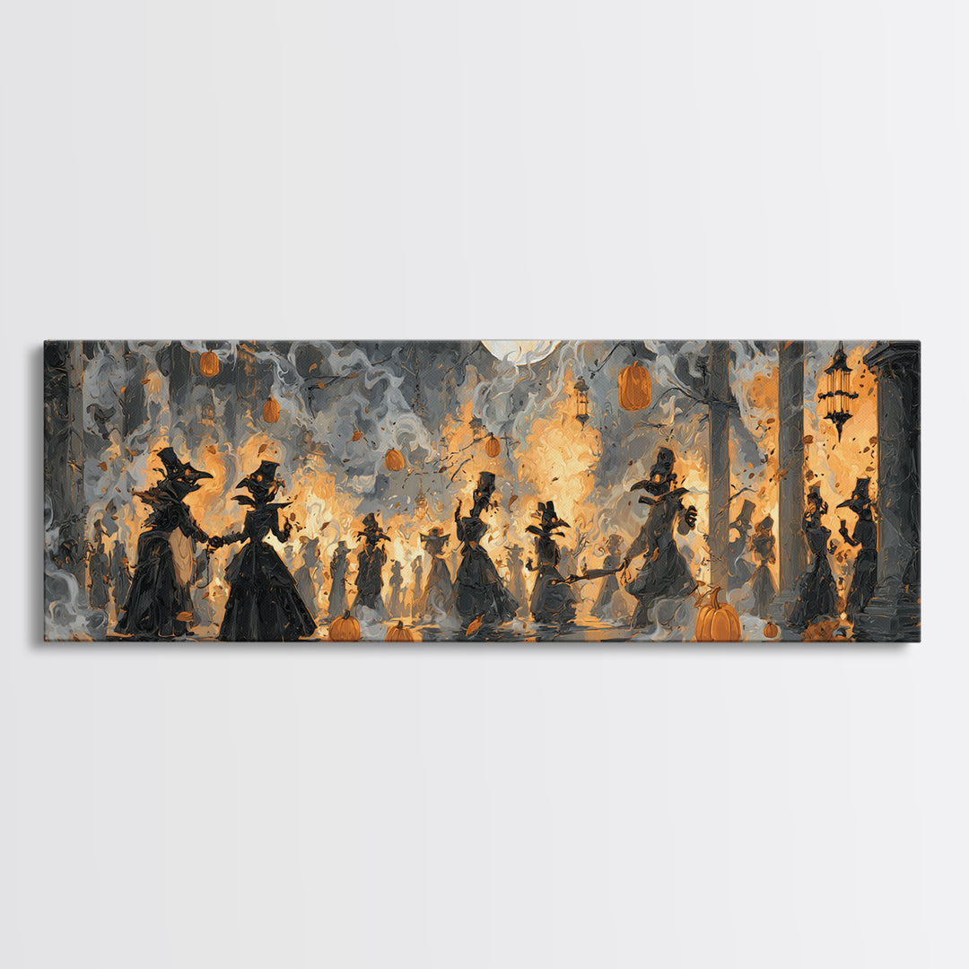 The Raven-Masked Ballroom - Procession Scene, Occult Wall Decor, Extra Wide Wall Art, Canvas Print, Halloween Home Decor, Gothic Wall Art